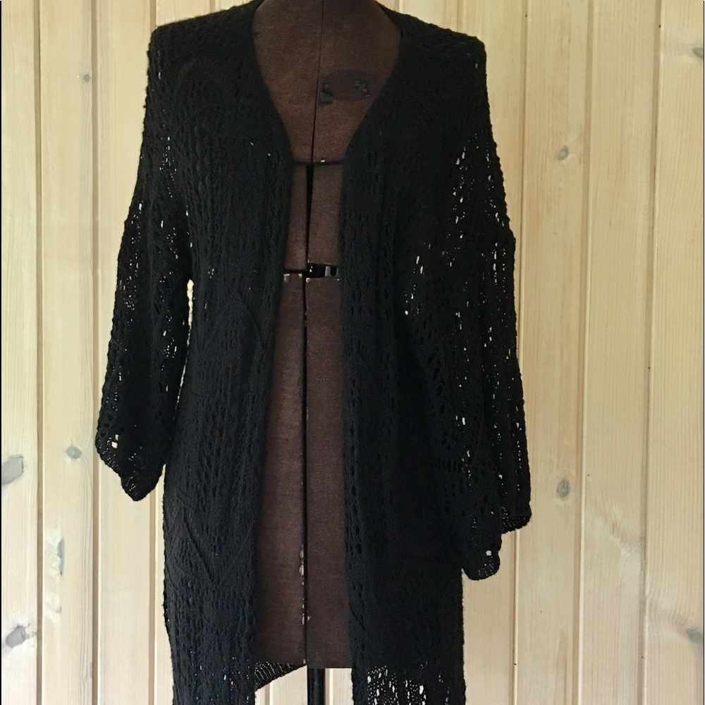 Black Crocheted Cardigan Sweater